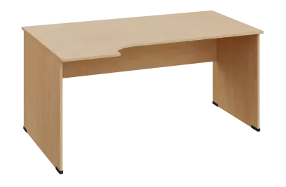 ERL 28 - 164 stůl kancelářský, rohový, levý, dřevěná podnož, deska 25 mm, široký 1600 mm, bříza světlá